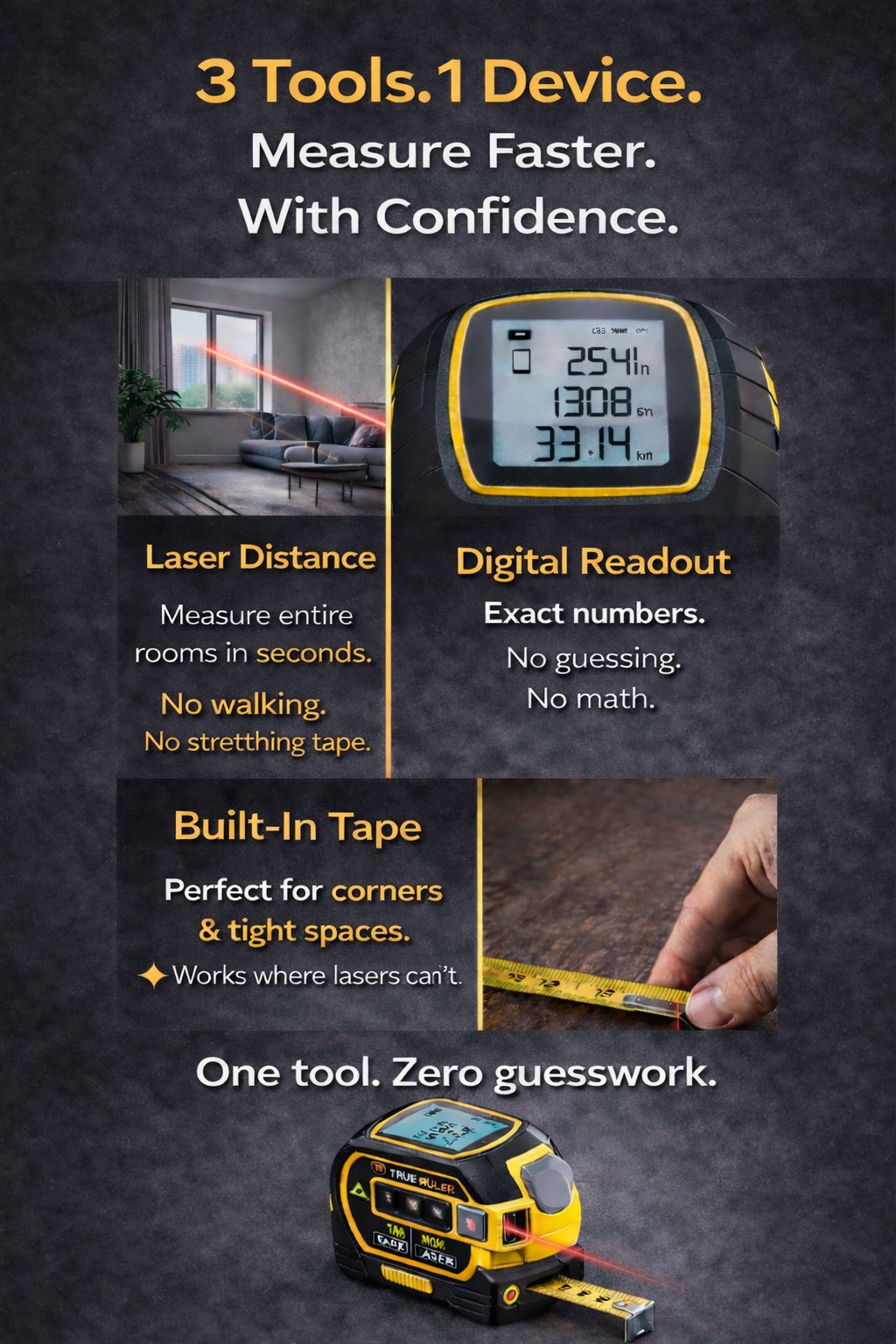 True Ruler™ — The Ultimate 3-in-1 Tool